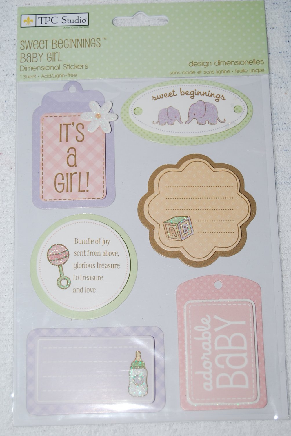 TPC Studio Sweet Beginnings Baby Girl Dimensional Stickers
