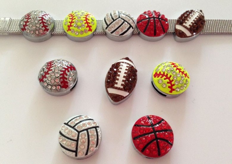 Sports Rhinestone Slide Charms Fit Belt Buckle Wristband Bracelet