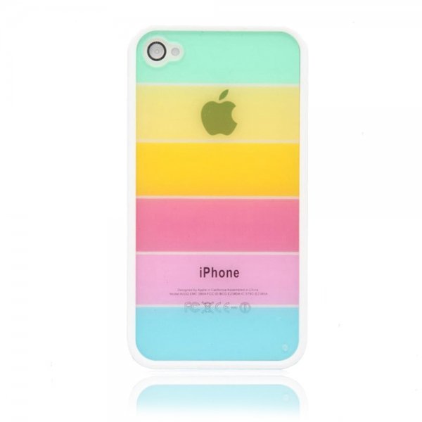 Rainbow Style Hard PC Back Case for iPhone 4/4S White Frame