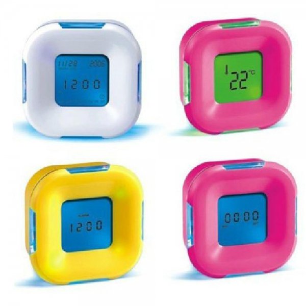 4in1 Function Change LED Digital Alarm 4 Side Alarm Clock Calendar/Timer/Temperature