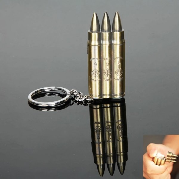 Iron Three Bullets Shape Butane Refillable Cigarette Cigar Lighter Bronze