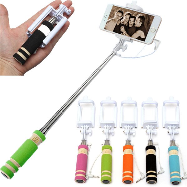 Mini Extendable Handheld Selfie Stick Wired Remote Shutter Monopod For IOS Android Mobile Phone