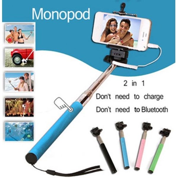 Aluminum Alloy Selfie Stick with Wired Shutter for iPhone & Android Cellphone