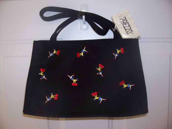 NWT PREZZO BLACK SHOULDERBAG WITH CHEERLEADER DESIGN
