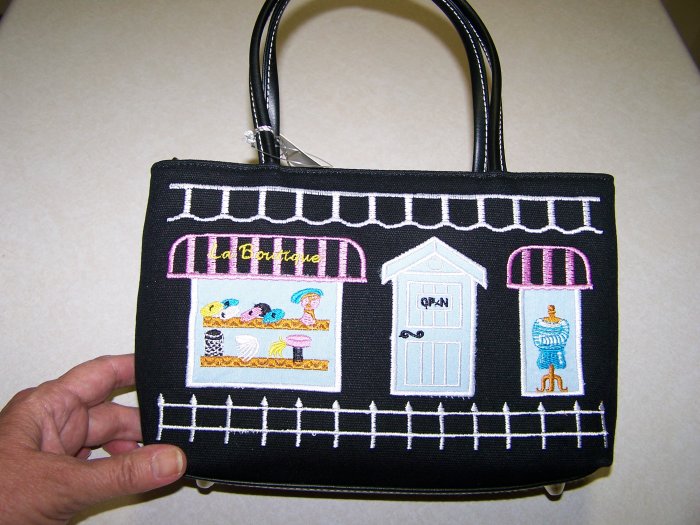 NWTPREZZO HAND BAG WITH SIDEWALK CAFE EMBROIDERY DESIGN