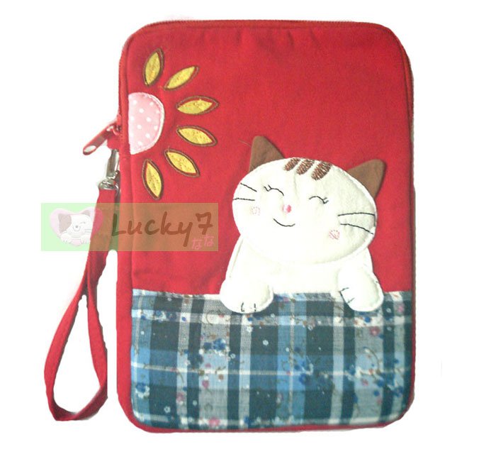 Apple iPad mini Case Pouch Cover / Kindle / Galaxy Tab2 : Red Lucky Cat