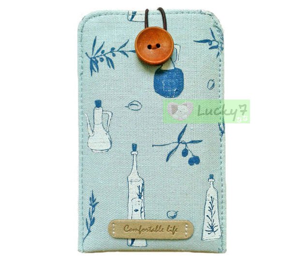 iPhone 4 4S 5 5S 5c Phone Linen Case Cover Pouch w/ Elastic Closure - Blue