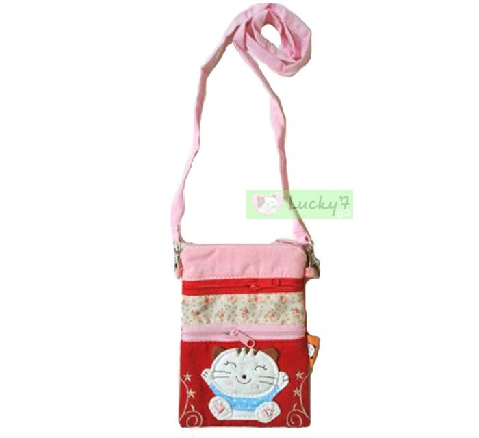 iPhone 4S 5 5S GALAXY S3 S4 Neck Strap Lanyard Bag Case / Lucky Cat Flower / Red-Pink