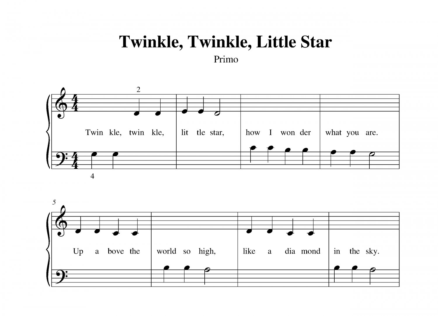 twinkle twinkle little star lyrics piano