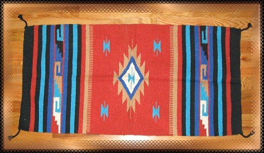 Southwestern Decor Log Cabin Rug Terra Cotta -Tan-Blue