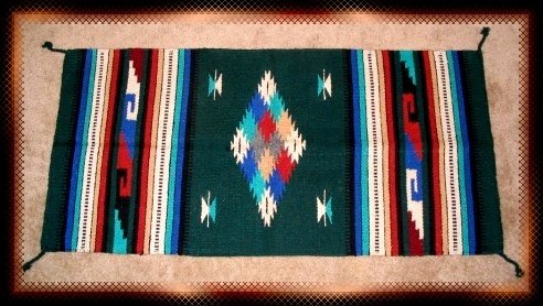 Southwestern Decor Log Cabin Rug Dark Green-Wht-Orange