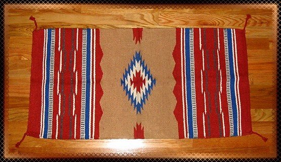 Southwestern Decor Log Cabin Rug Tan- Terra Cotta -Blue