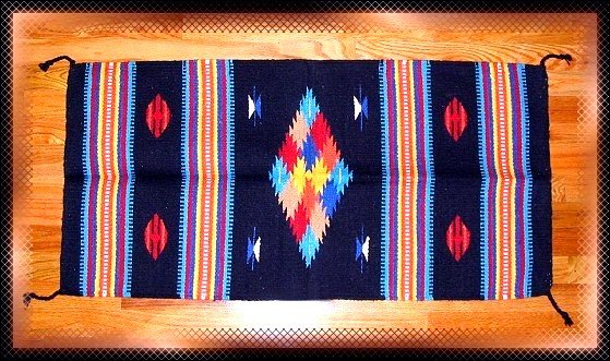 Southwestern Decor Log Cabin Rug Navy-Yellow-Turquoise
