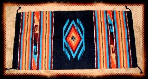 Southwestern Decor Log Cabin Rug Navy-Turquoise-Tan