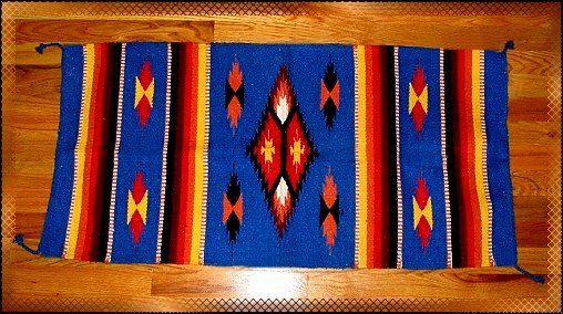 Southwestern Decor Log Cabin Rug Blue-Yellow-Orange
