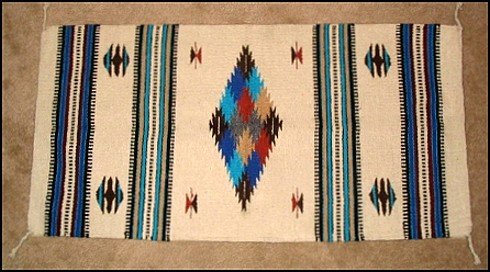 Southwestern Decor Log Cabin Rug Cream-Turquoise-Blk