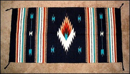 Southwest Design Log Cabin Decor Rug Navy-Turquoise-Tan