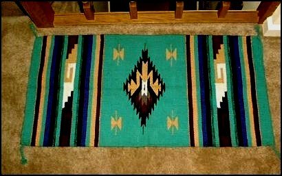 Southwestern Decor Log Cabin Rug TEAL-BURGUNDY-TAN