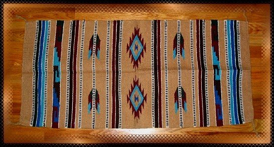 Southwestern Decor Log Cabin Rug Tan-Turquoise-Burgundy