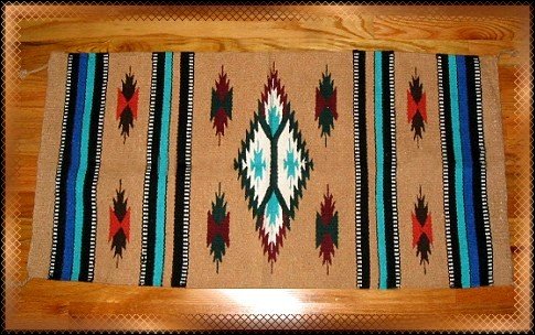 Southwestern Decor Log Cabin Rug Tan-Teal-White
