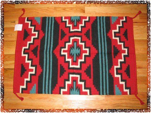 SouthWestern Log Home Decor Wool Rug Red-Turquoise-Blk