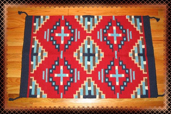 SouthWestern Log Home Decor Wool Rug Red-Turquoise-Navy