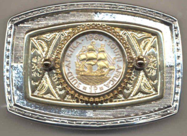 114B-BB Belt Buckle-So. African penny "Sailing ship" (U.S. half dollar size)
