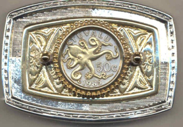 166-BB Belt Buckle-Tuvalu 50 cent "Octopus" (a little bigger than a U.S. half dollar)