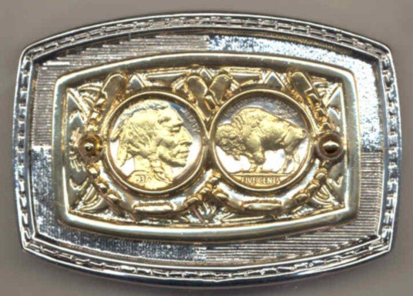 6-8BB Belt Buckle - Buffalo & Indian nickel (1913-1938) Two coins