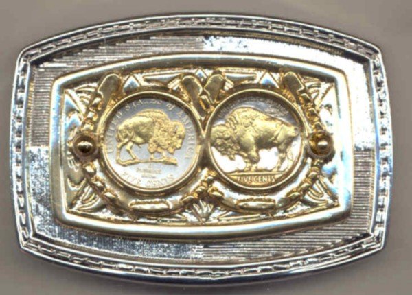 8-92BB Belt Buckle - New (2005) Buffalo & old type Buffalo (1913 - 1938) nickels