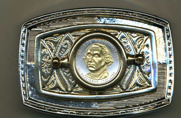 96BB Belt Buckle - New (2007) George Washington Dollar coin