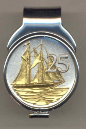MC116 Cayman Islands 25 cent "Sail boat" (quarter size) Total clip size 1" x 1-½"