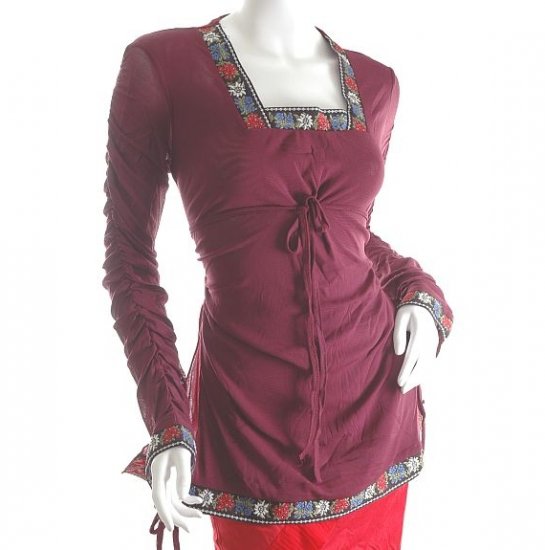 RUNWAY INSPIRED FASHION BOHO CLOTHING ROMANTIC GOTHIC SCA CLOTHES RUCHED TUNIC TOP