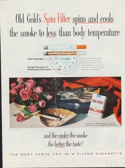 1960 Old Gold Cigarettes Ad "Spin Filter"