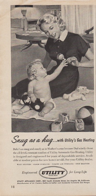 1953 Utility Appliance Ad "Snug As A Hug"