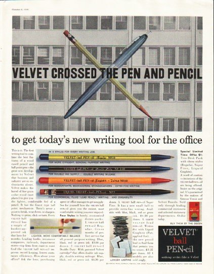 1956 American Pencil Company Ad "Velvet Crossed"