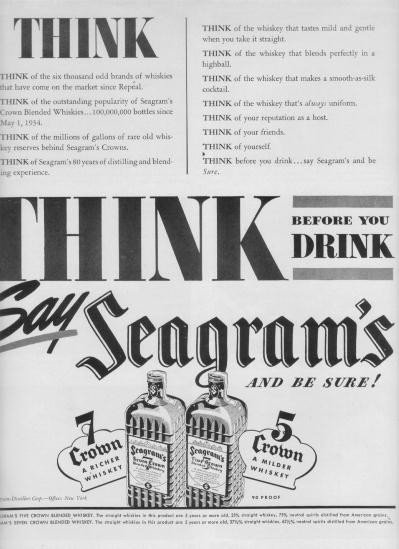 1937 Seagram's Ad "Think Before You Drink"