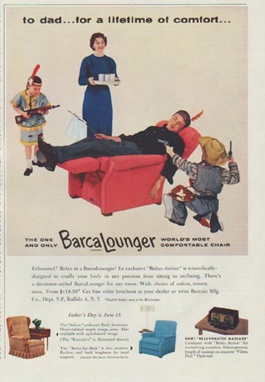 1958 BarcaLounger Ad "for a lifetime of comfort"