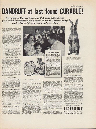 1937 Listerine Ad "Dandruff Found Curable!"