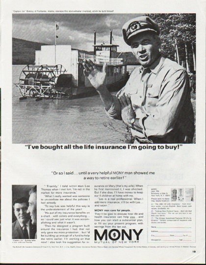1965 Mutual Of New York Ad "all the life insurance"