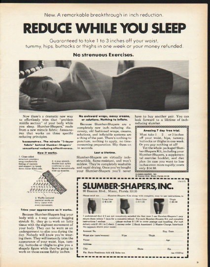 1972 Slumber-Shapers Ad "Reduce While You Sleep"