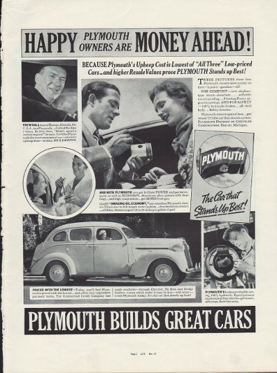1937 Plymouth Ad "Money Ahead!"