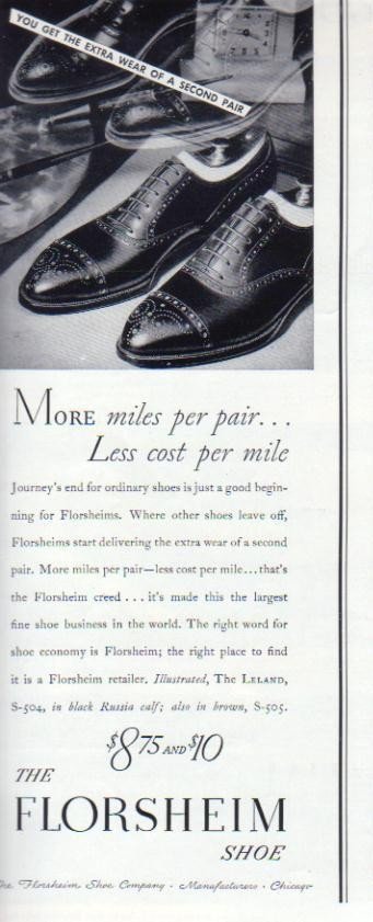 1937 Florsheim Shoe Ad "More Miles . . ."