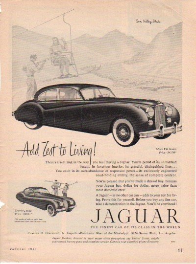 1953 Jaguar Vintage Ad "Add Zest To Living!"