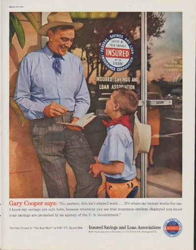 1961 Insured Savings and Loan Association Ad "Gary Cooper says"