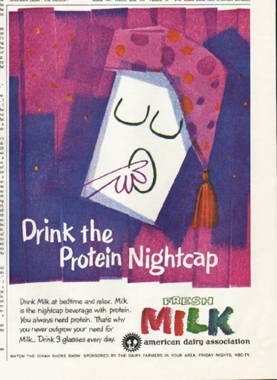 1961 American Dairy Association Ad "Protein Nightcap"