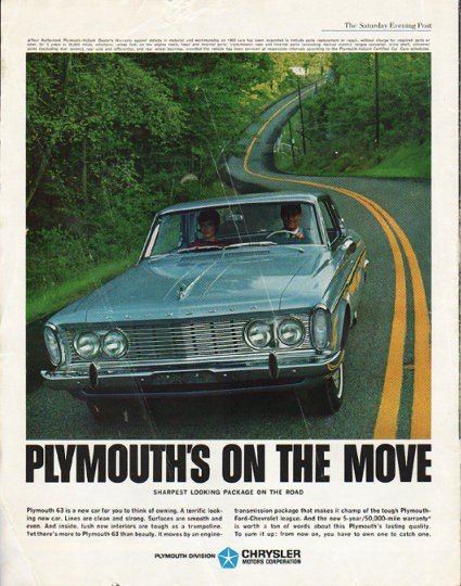 1963 Plymouth Ad "on the move" ~ (model year 1963)