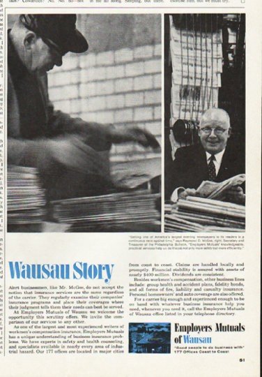 1965 Employers Mutuals of Wausau Ad "Raymond D. McGee"