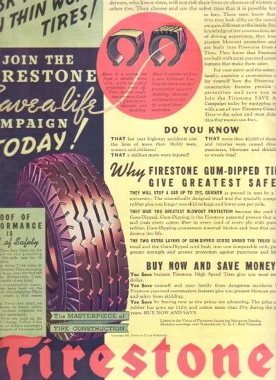 1937 Firestone Tire Vintage Ad "Risk Your Life...!"