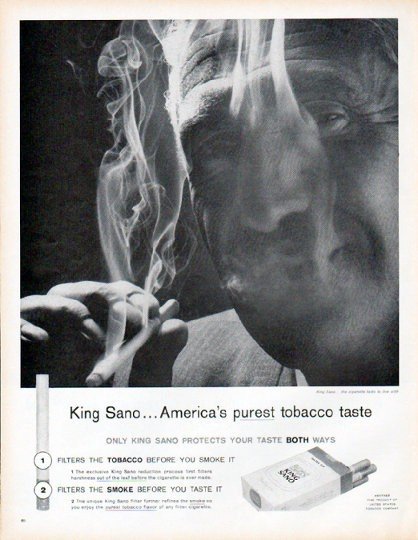 1961 King Sano Cigarettes Ad "America's purest tobacco taste"